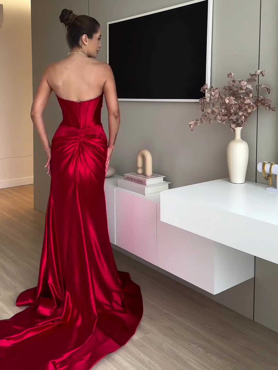 Tube Top Slit Red Extra Long Evening Dress hercurva