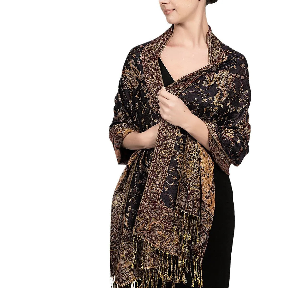 Ethnic Style Vintage Tassel Shawl Middle East Paisley Jacquard hercurva