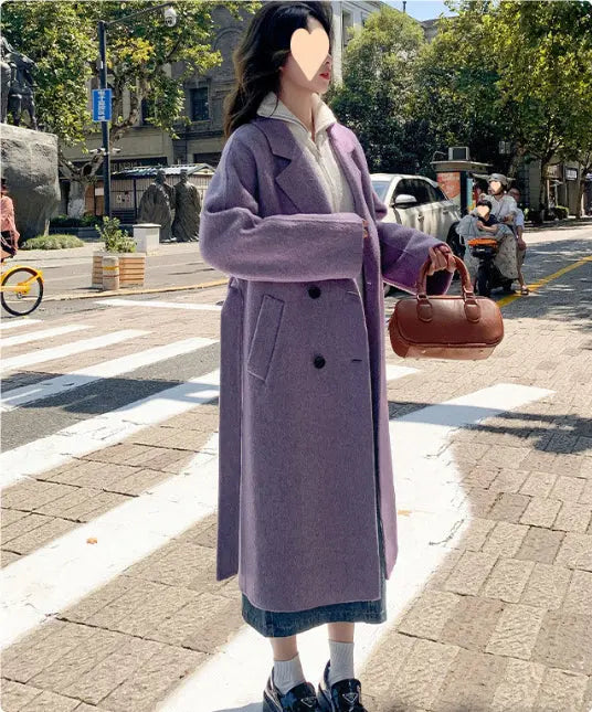 Loose Mid-length Lace-up Woolen Coat Women hercurva