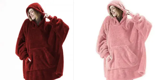 Hoodie Sweatshirt With Big Pocket Tops Sweater Comfortable Loose Double-Sided Fleece Thicker Wearable Blanket hercurva