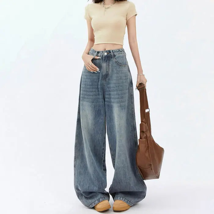 Women's High Waist Wide Leg Jeans Baggy Straight Trousers hercurva