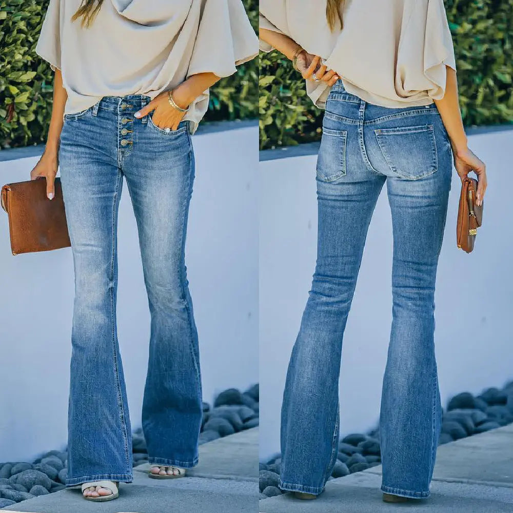 High Waist Bell Bottom Jeans Trendy Wear Washed Out Street Style Women's Denim Pants hercurva