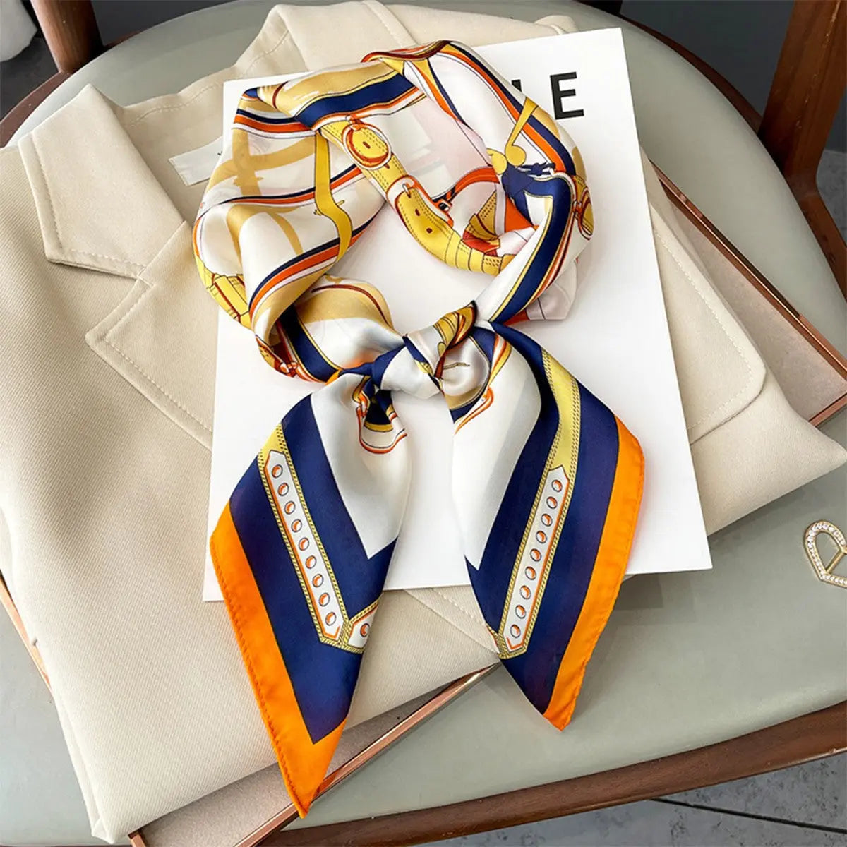 Artificial Silk Striped High-grade Korean Style Stylish Beach Arm Bag Silk Scarf hercurva