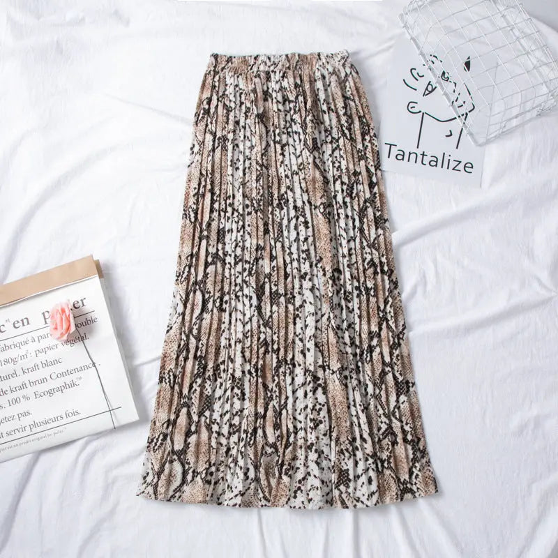 European And American Snake Print Pleated Skirt With High Waist And Slimming hercurva