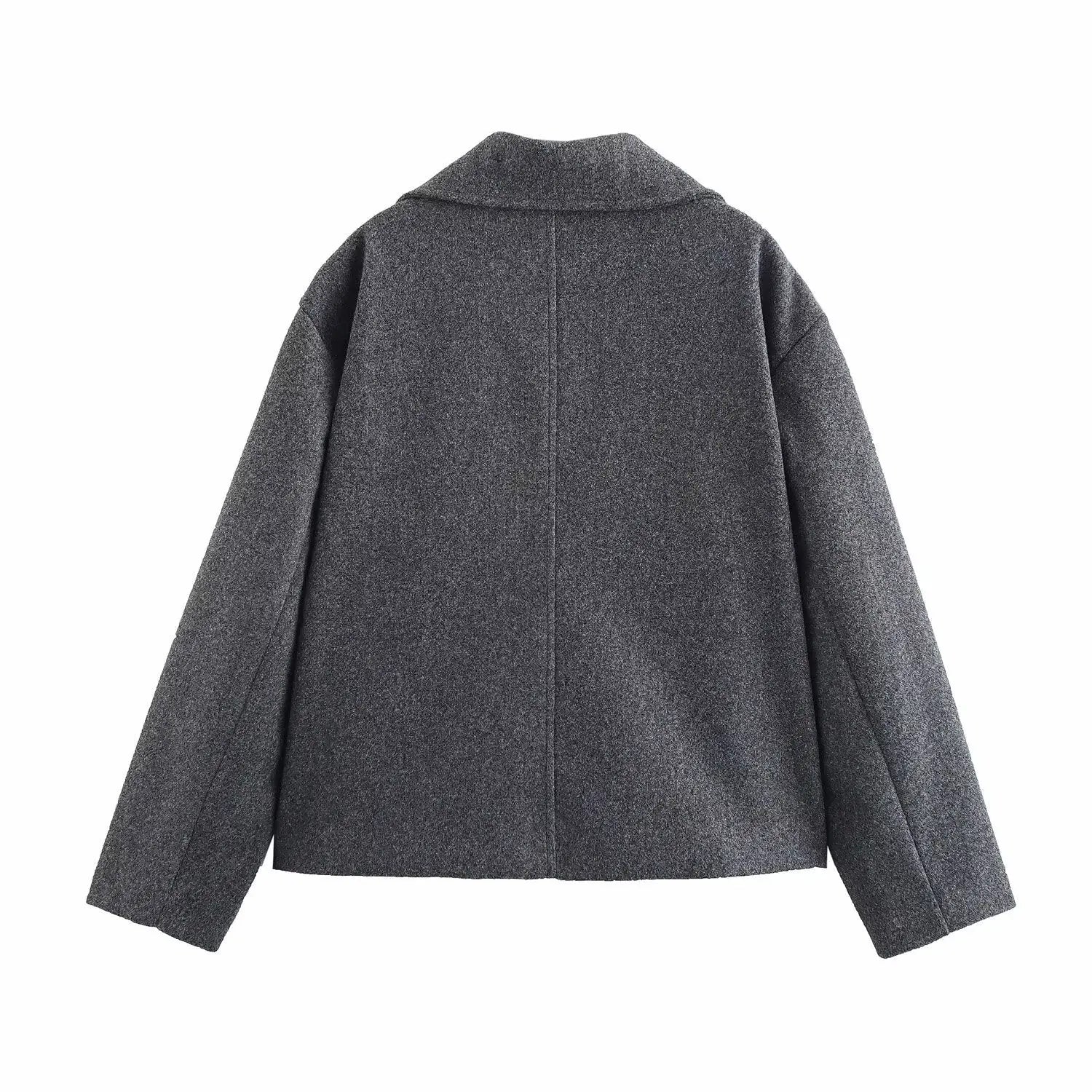 Gray Suit Woolen Jacket Women's Loose Double-breasted Short Coat hercurva
