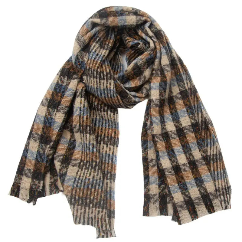 European And American Autumn And Winter Bristle Short Beard Small Plaid Scarf Shawl hercurva