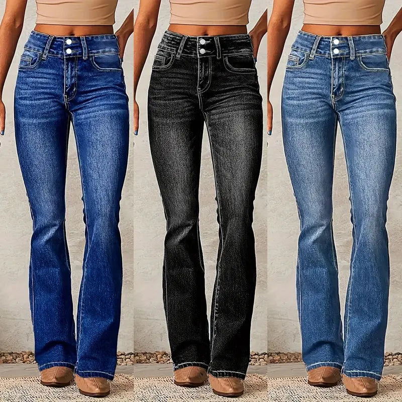 Skinny Flared Jeans With Pockets Fashion Button Zipper Trousers Women's Slim Denim Pants hercurva
