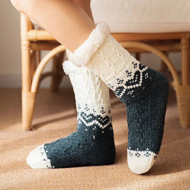 Love Knitted Plush Floor Socks Winter Warm Non-slip Carpet Socks Christmas Home Women hercurva
