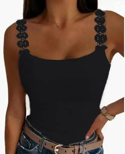 Lace Stitching Fashion Spring And Summer Solid Color Loose Vest hercurva