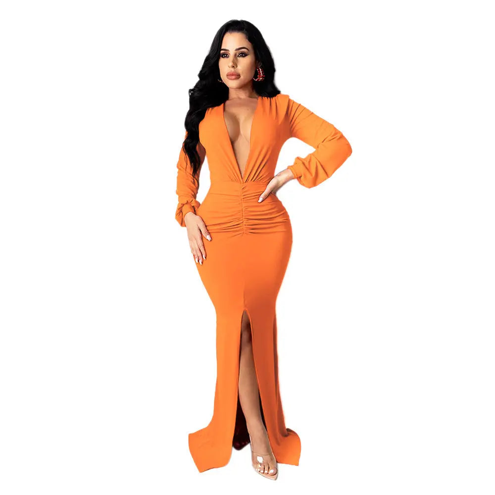 Women's Large V-neck Slim-fit Nightclub Evening Dress hercurva