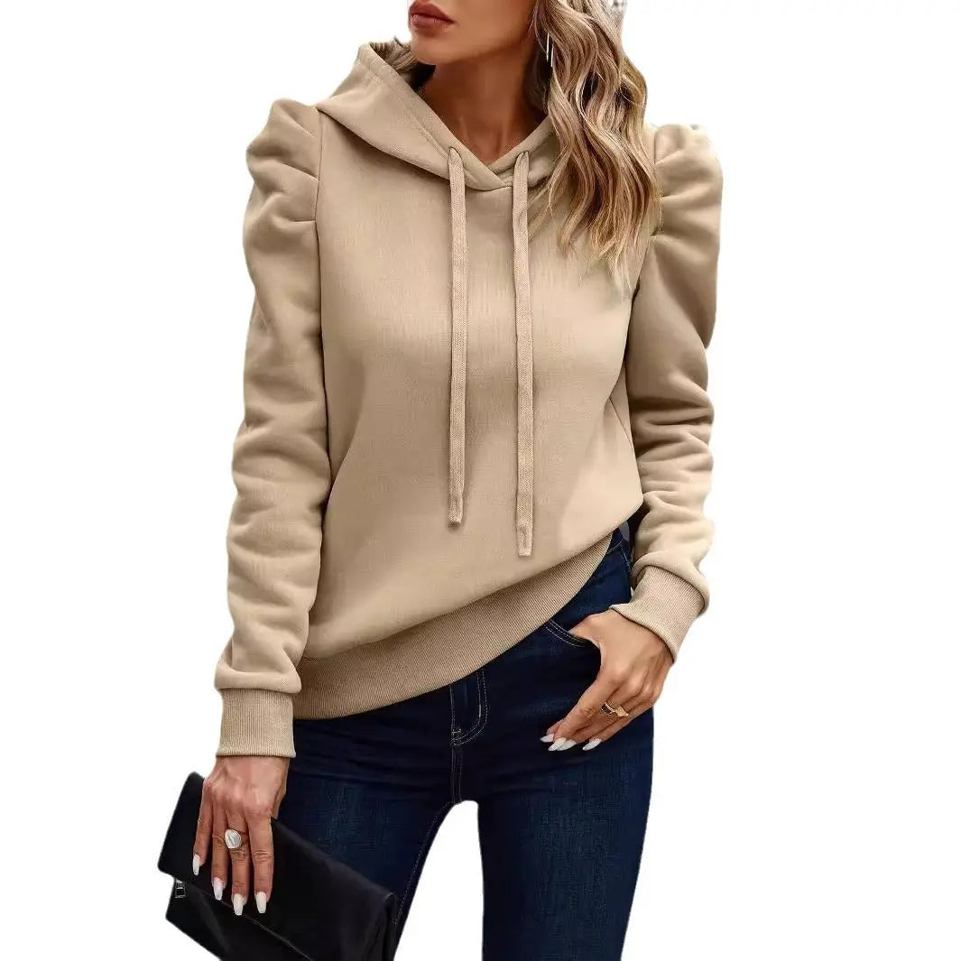 Lapel Hooded Solid Color Long-sleeved Casual Women's Top Sweater hercurva