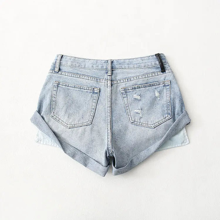 Flanging Low Waist One Button Casual Denim Shorts hercurva