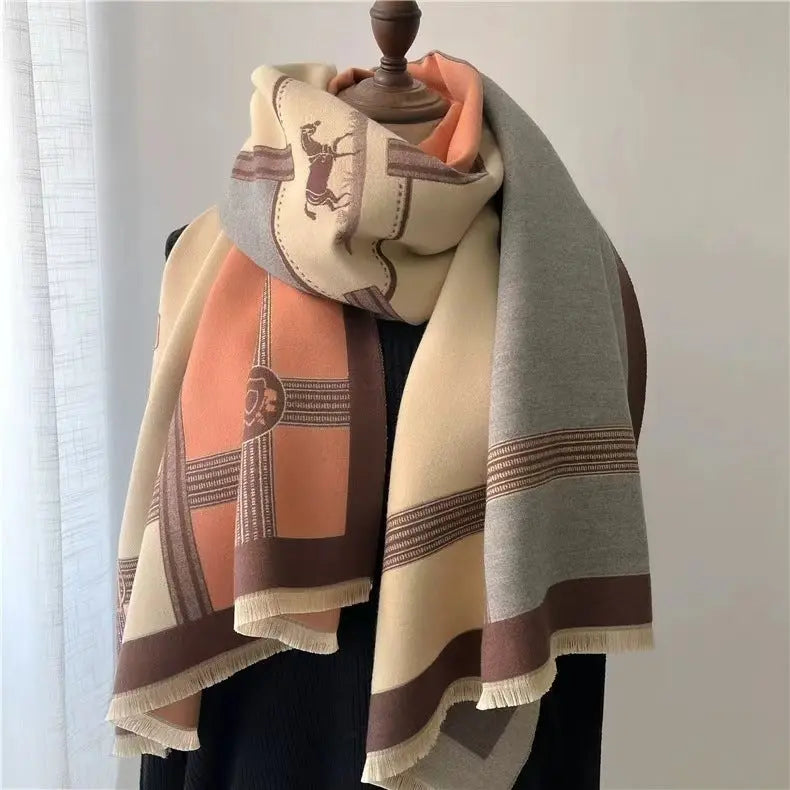Korean Style Contrast Color Artificial Cashmere Scarf Women's New Winter hercurva