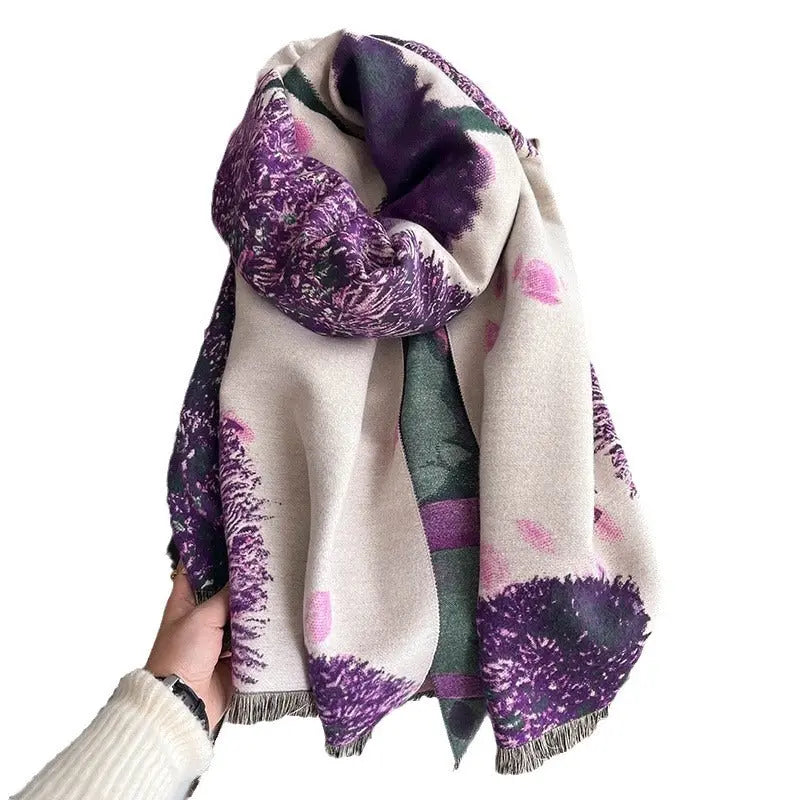 Printed Artificial Cashmere Scarf Women's Thick Windproof Shawl hercurva