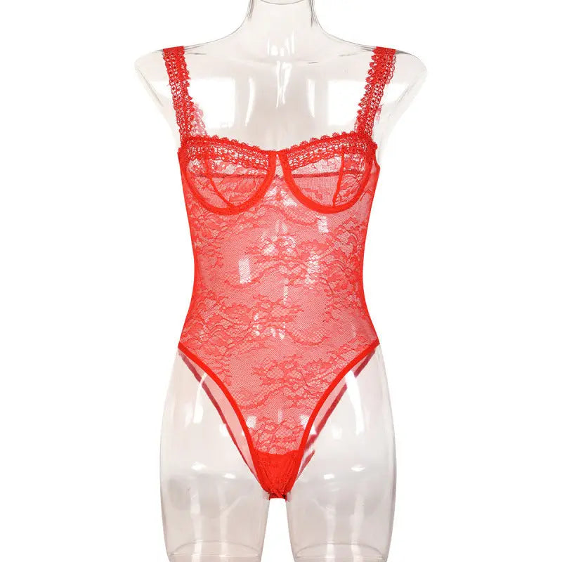 Lace Floral Close-fitting Bodysuit For Women hercurva
