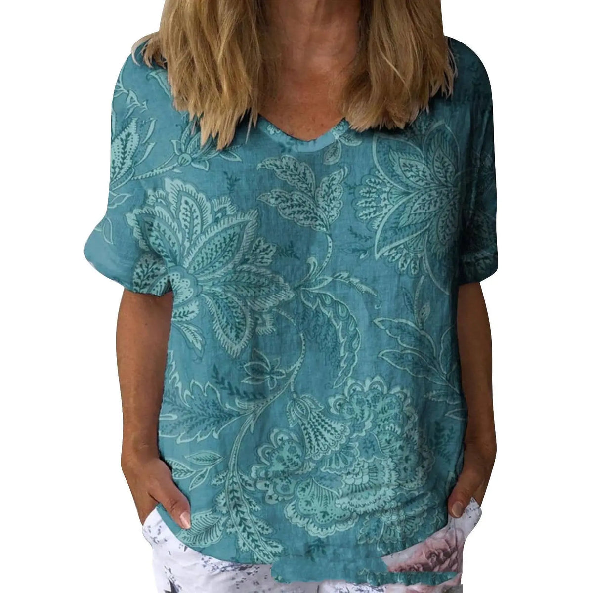 V-neck Short Sleeved 3D Digital Printed European And American Plus Size hercurva