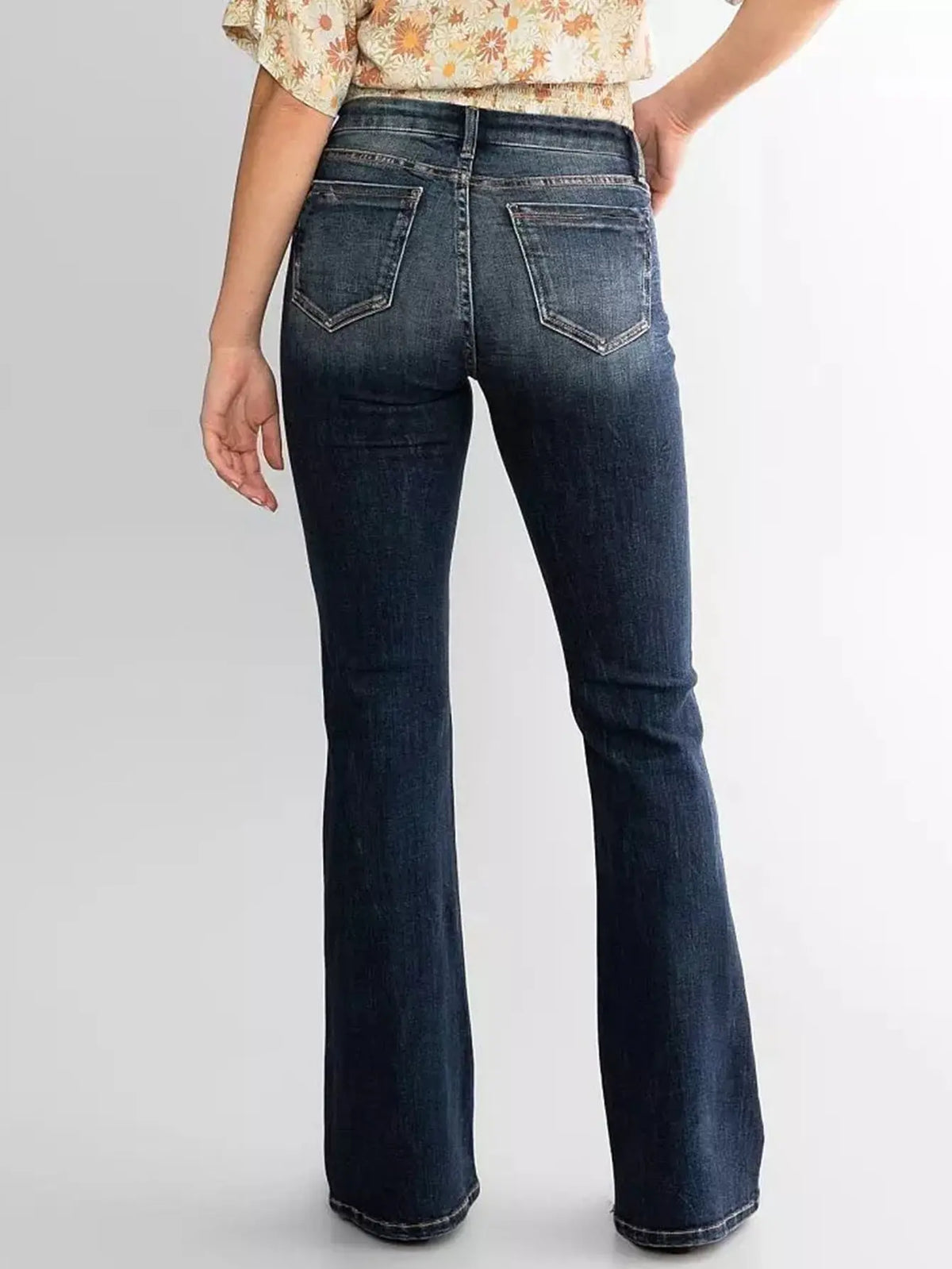 Ladies Mid Waist Slim Fit Stretch Retro Flared Jeans hercurva