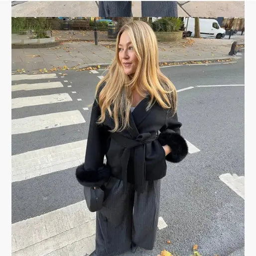 Furry Sleeves Overcoat Long Coat hercurva