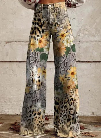 Thin Faux Denim Wide-leg Pants hercurva