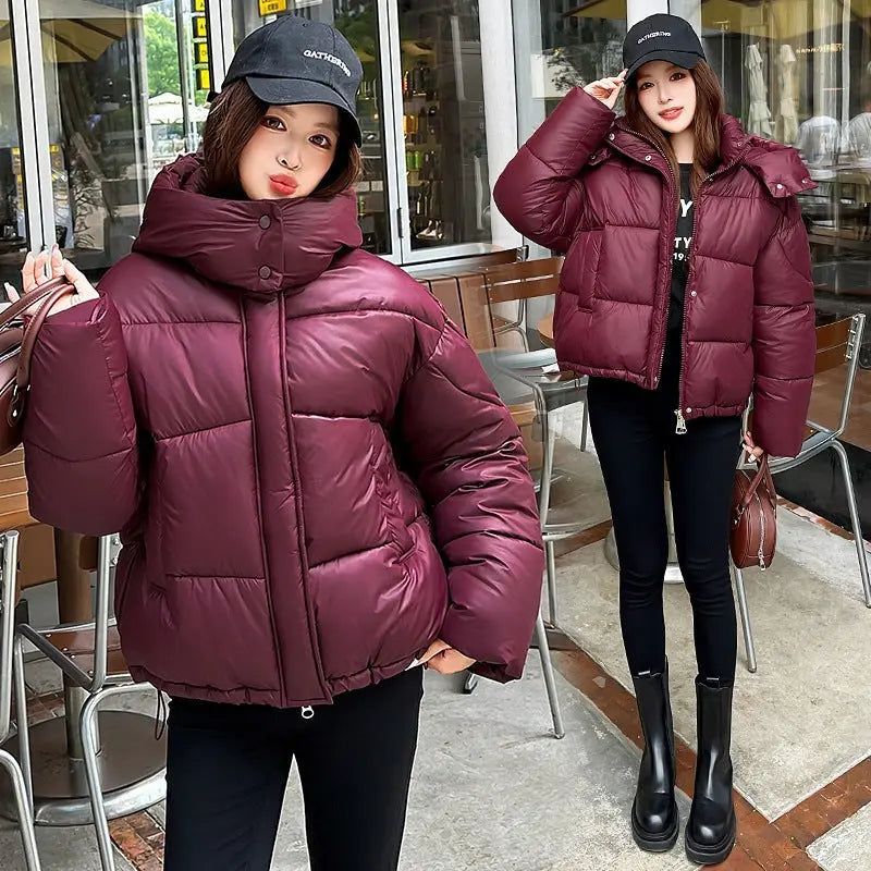 Elegant Fluffy Hooded Cotton Jacket Puffer Jacket Coat Warm Commute hercurva