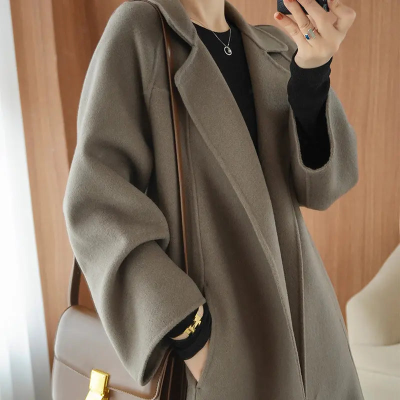 Reversible Cashmere Coat Women's Mid-length Loose Over Knee Coat hercurva