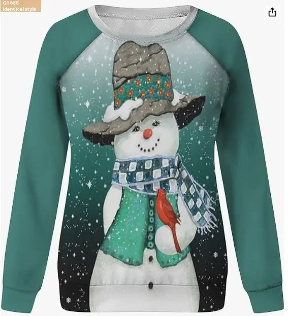 Christmas European And American Women Printed Crew Neck Sweatshirt hercurva