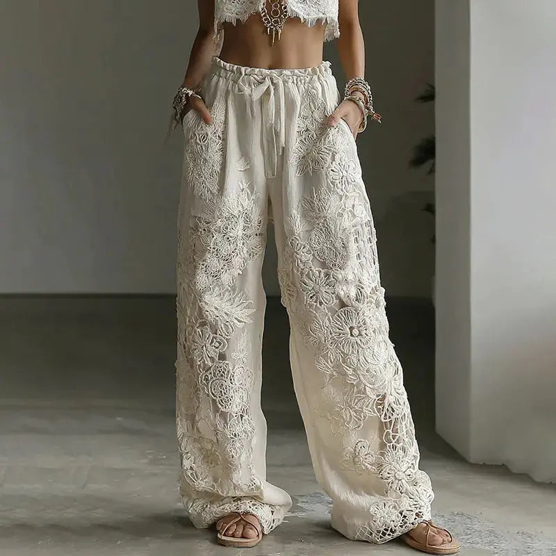3D Floral Print Pattern Elegant Straight Women's Trousers hercurva