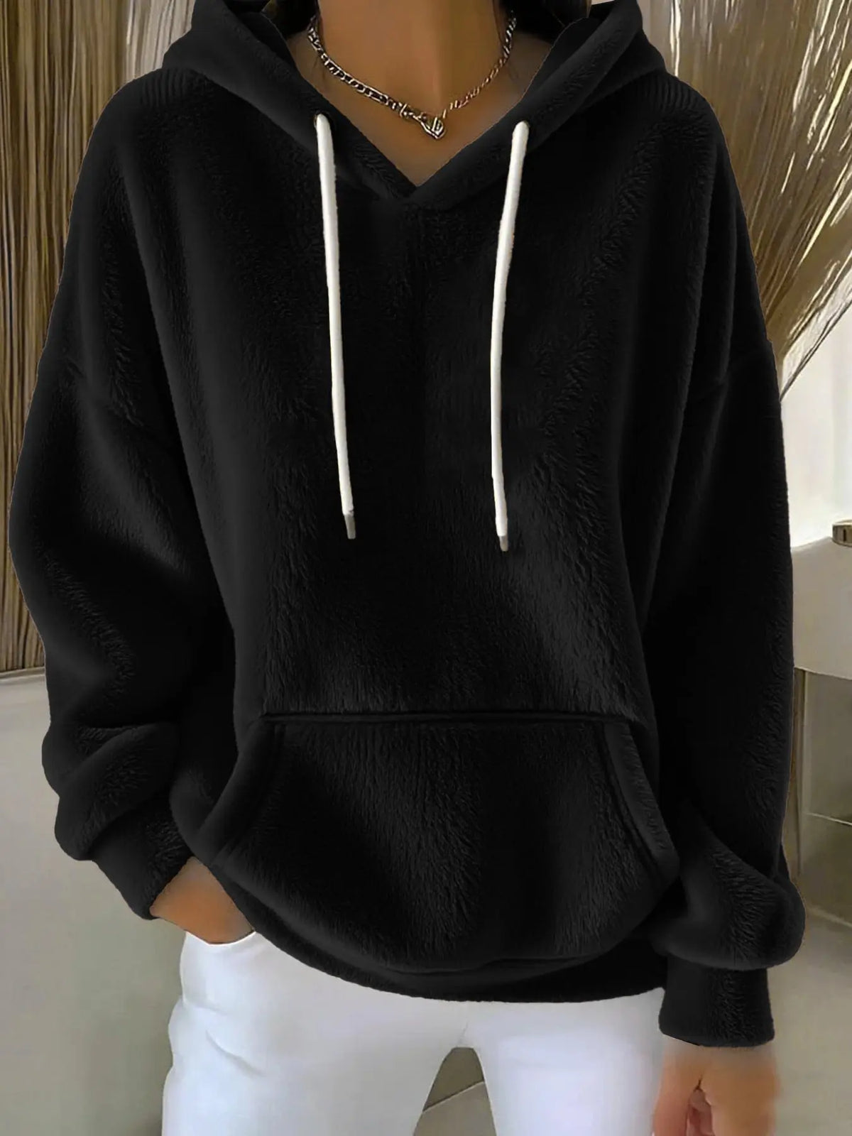 Women's Solid Color Lamb Fleece Lined Versatile Sweatshirt For Autumn And Winter hercurva