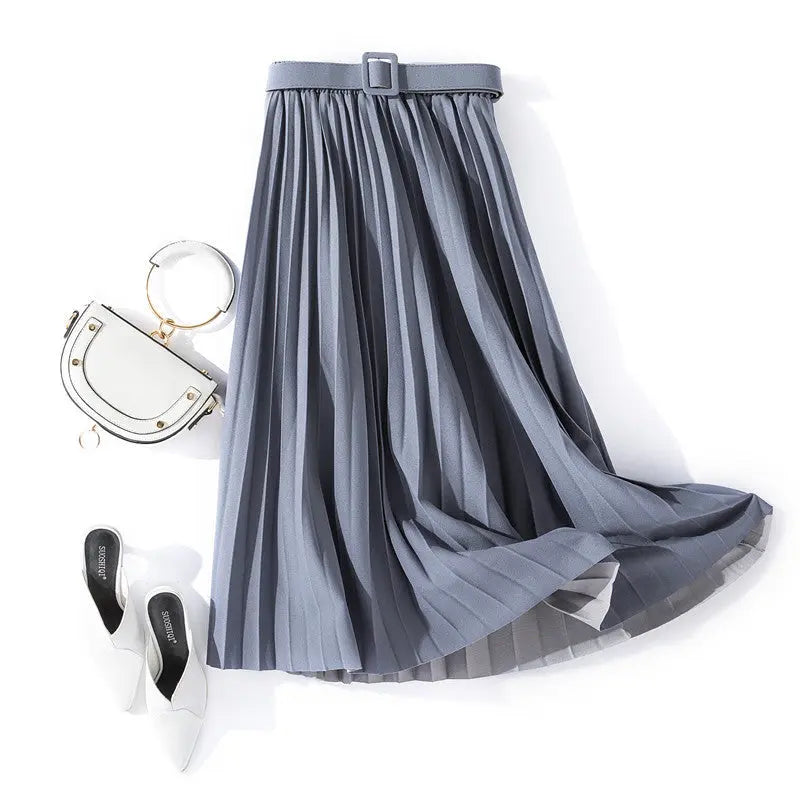 Solid Color Simple Organ Pleated Skirt Mid-length Skirt hercurva