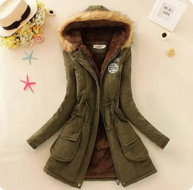Long Women's Cotton-Padded Jacket With Wool Collar hercurva
