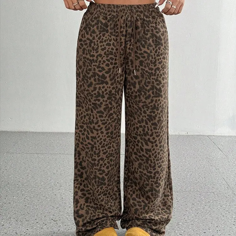 Leopard Print Floral Print Casual Jumpsuit Wide Leg Loose hercurva