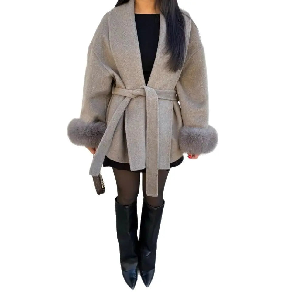Furry Sleeves Overcoat Long Coat hercurva