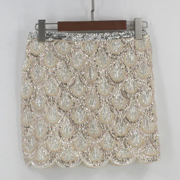 Heavy industry sequin wave edge hip hugging short skirt and half body skirt hercurva
