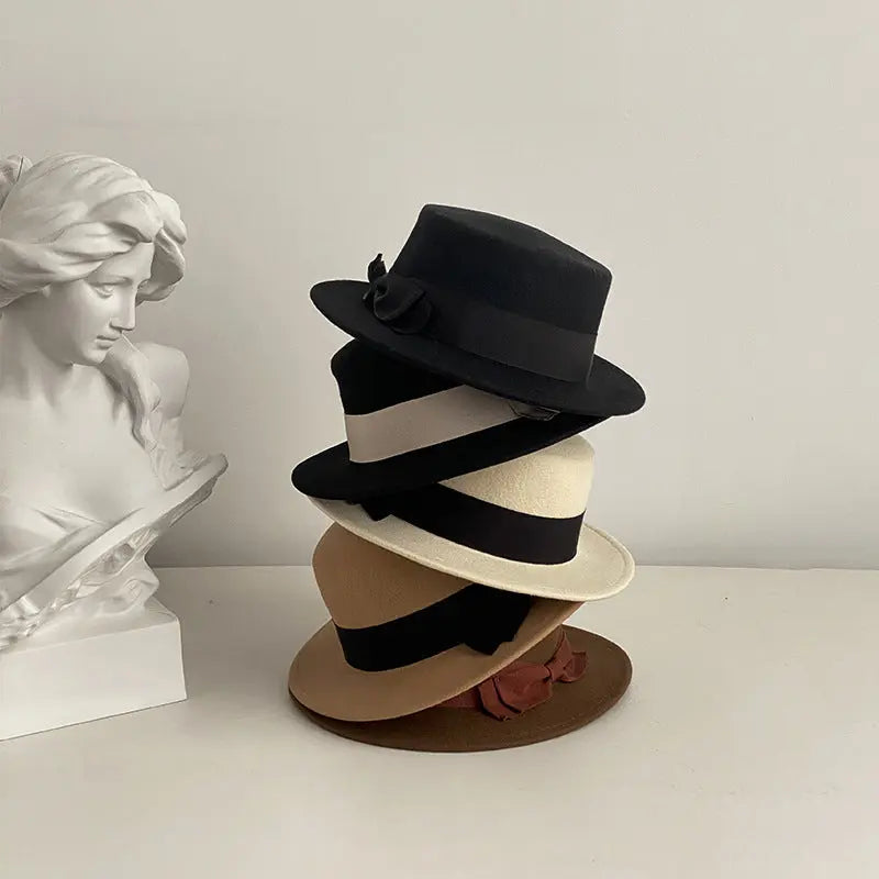 Bow Japanese Style British Style Western Style French Retro Flat-brimmed Cap hercurva