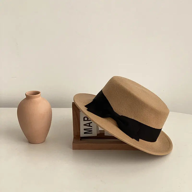 Bow Japanese Style British Style Western Style French Retro Flat-brimmed Cap hercurva