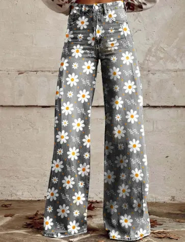 Thin Faux Denim Wide-leg Pants hercurva