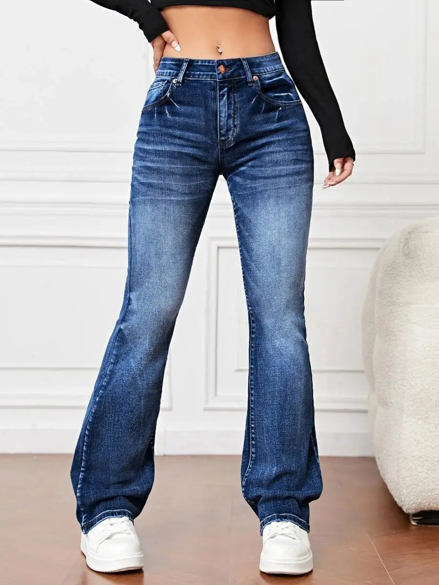 Denim High Waist Loose And Slimming Bootcut Trousers hercurva