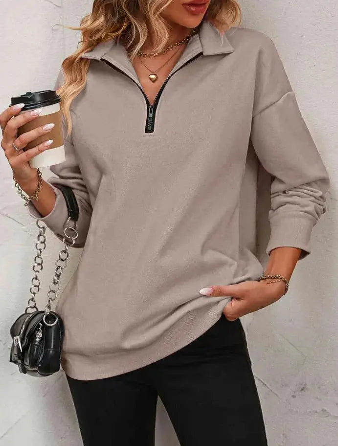 Women's Fashion Half Long-sleeve Zipper Sweatshirt Fashion Pullover hercurva