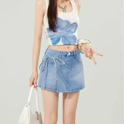 High-waisted Slimming Instagram-style Denim Skirt With Tie Details hercurva