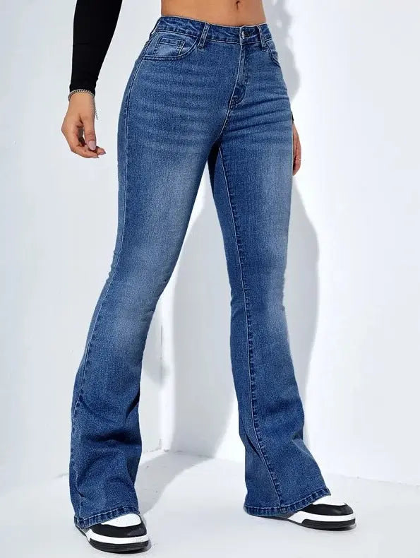 Women's Slim-fit Jeans Pants With Flared Design Fashion Casual High Waist Stretch Trousers hercurva