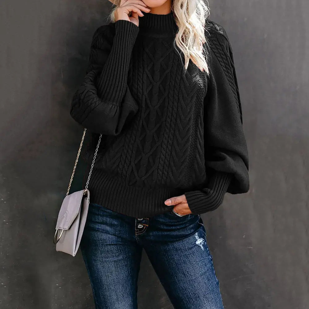 New Style Medium Neck Sweater Women's Loose Long Sleeve Knitting hercurva