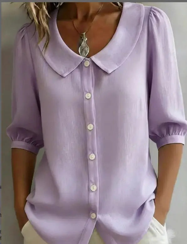 Collared Short-sleeve Blouse Fashion Casual Versatile Loose Shirt Women's Clothing hercurva