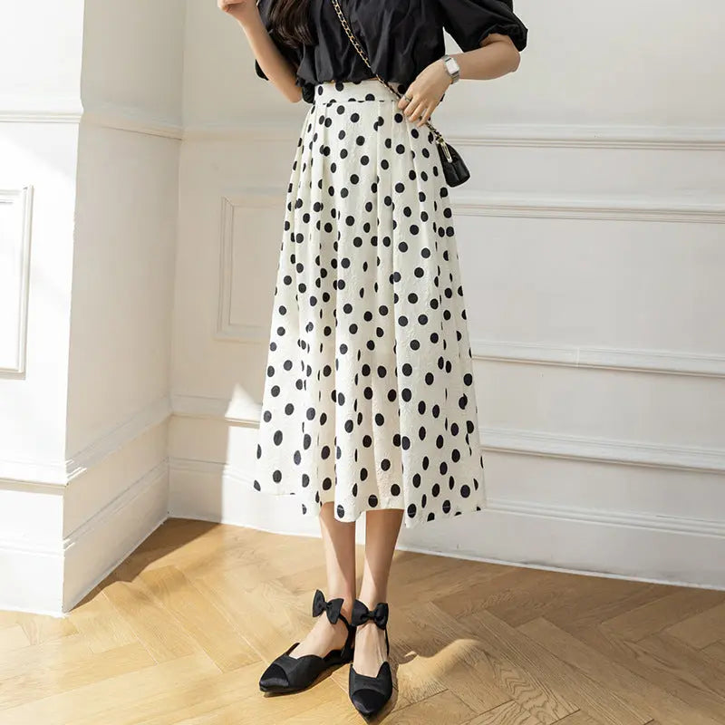 Women's Printed Dots High Waist Pleated Skirt Polka Dot Skirt hercurva