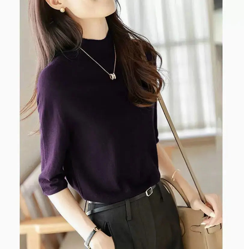 Women's Mid-sleeve Top, Base Layer, Thin Sweater hercurva