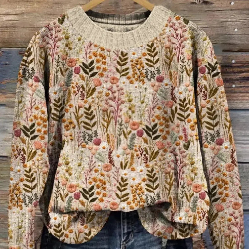 Abstract Style Printed Drop-shoulder Long-sleeve Women's Sweater Casual hercurva