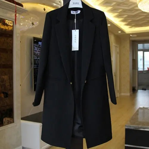 Mid-length Suit Spring Women's Long Sleeve Plus Size Nylon Slimming Versatile Straight Style hercurva