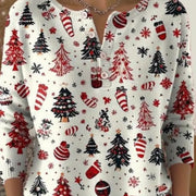 Retro Christmas 3D Digital Printing Four-button Stand Collar T-shirt hercurva