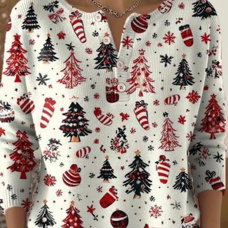 Retro Christmas 3D Digital Printing Four-button Stand Collar T-shirt hercurva