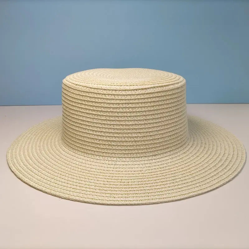 Black Decorative Band Flat Straw Hat High-grade hercurva