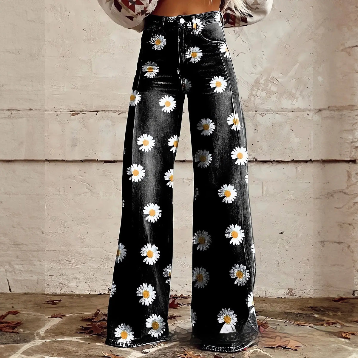 Foreign Trade Plus Size Women's Casual Pants Thin Imitation Jeans Wide Leg hercurva